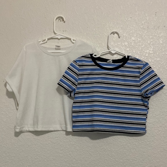 Shein White Short Sleeve Top/Blue/Black Striped Short Sleeve Top - Picture 1 of 13